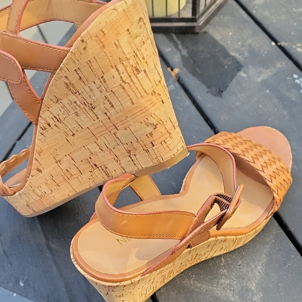 Nine West Strappy Wedge Platform Sandals, Womens Sz 10 Warm Honey Brown